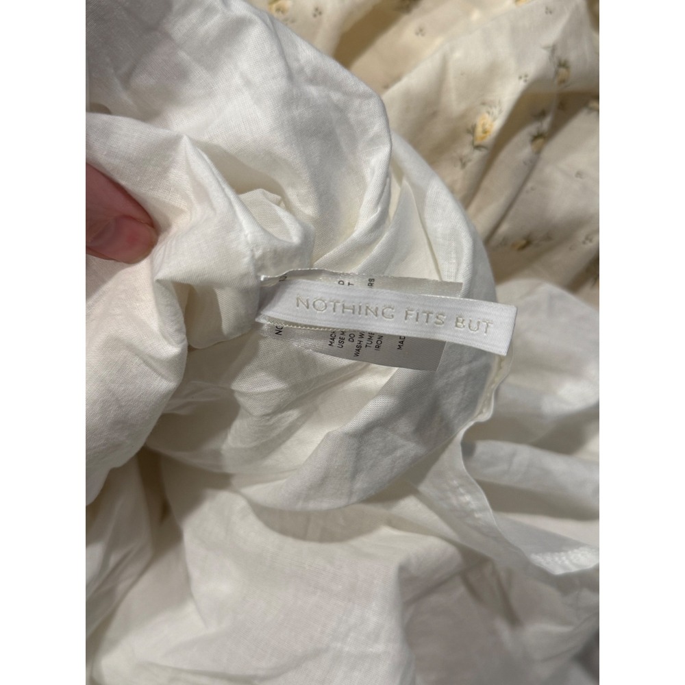 Nothing Fits But Floral Smocked Cotton Midi Dress White Yellow Puff Sleeve L - Picture 3 of 4